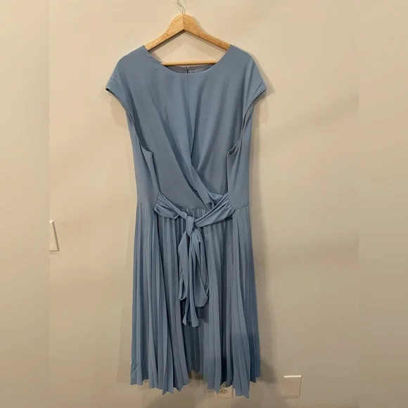 Sky Blue Pleated Faux Wrap Dress Maggie London Size 24-W - Picture 2 of 10